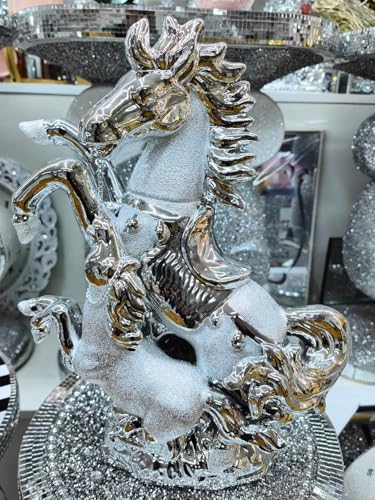 Silver Chrome Crushed Diamond Horse Crystal Ornament Statue Shelf Décor