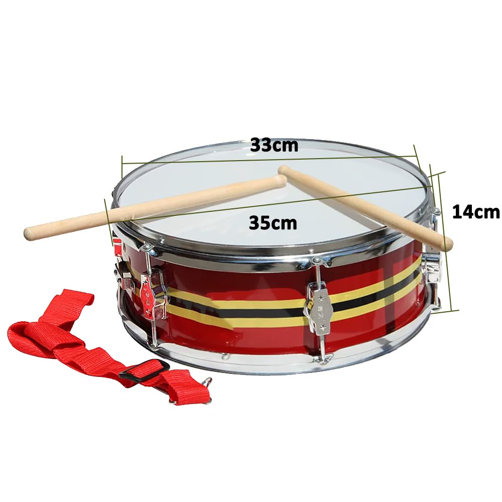 Instrumento De Percusión Rojo, Tambor Que Anima Con Abanico, Diámetro Del Parche 33 Cm, Incluye Correa Y Baquetas
