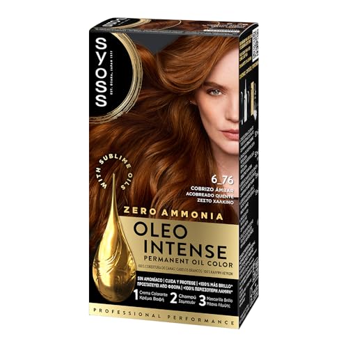 Syoss Oleo Intense - Tono 6-76 Cobrizo Ámbar – Coloración Permanente sin Amoníaco – Cobertura Profesional de Canas – Resultados de Peluquería