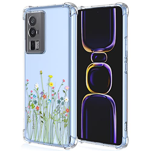 XINYEXIN Clear Case for Xiaomi Poco F5 Pro 5G Flowers Floral Pattern Design Slim Shockproof Transparent Soft TPU Bumper Case Protective Cover