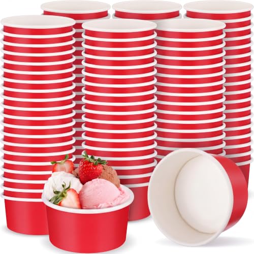 Image of 120pcs 3 oz Dessert Cups, Disposable Ice Cream Cups, Paper Frozen Yogurt Bowls, for Hot and Cold Foods, Suitable for Gelato or Mousse (Red)