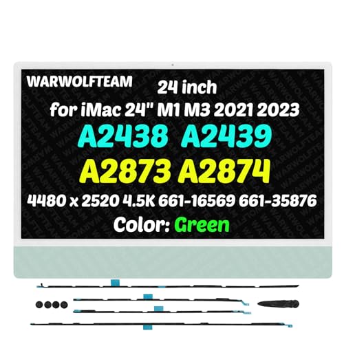 Image of 24in Compatible with iMac A2874 M3 2023 All in One EMC 8207 MQRC3 MQR93xx /A MQRA3xx /A 4480 x 2520 4.5K LCD Screen Display Assembly(661-16569 661-35876 Green)