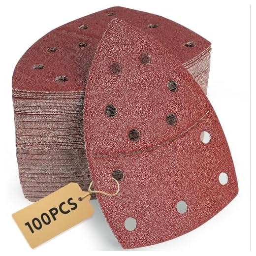 100 Stück Schleifpapier Dreieckschleifer Set 105x152 mm (93x93x93 mm), P40x10, P60/P80/P120/P180/P240/P400x15, 11-Loch für Bosch PSM 100A, PSM 160, PSM 200 AES, PSM 18, für Holz, Metall, Kunststoff