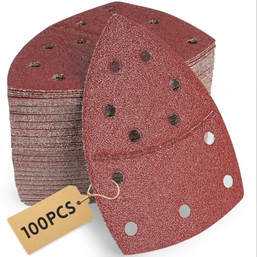 100 Stück Schleifpapier Dreieckschleifer Set 105x152 mm (93x93x93 mm) P40x10 P60/P80/P120/P180/P240/P400x15 11-Loch für PSM 100A PSM 160 PSM 200 AES PSM 18 für Holz Metall Kunststoff