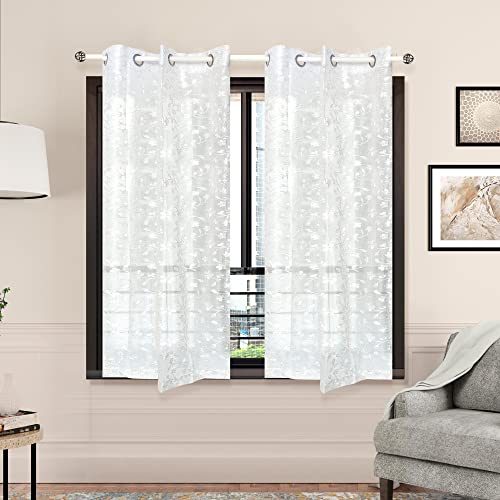 Image of @home by Nilkamal Arias Luxuria Sheers Floral Window Curtain Set of 2 White