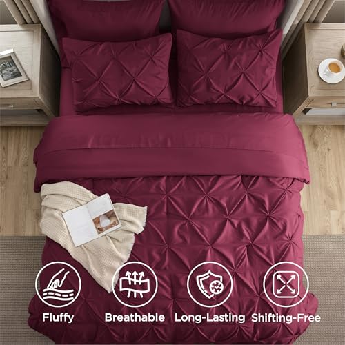 Image of Bedsure Full Size Comforter Sets Burgundy - Bed in a Bag Full Size Bedding Set 7 PCS, GentleSoft Bed Set Gift for Family, All Season Down Alternative Comforter with Sheets, Pillowcases & Shams