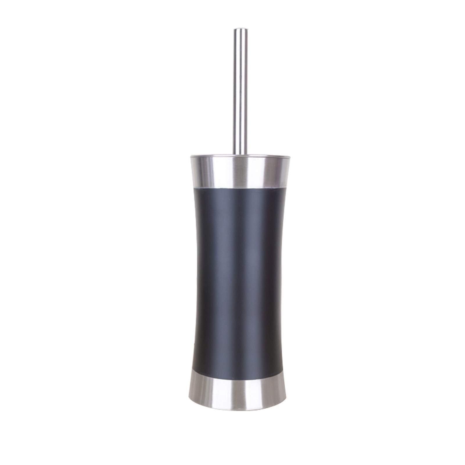Escobilleros Cepillo de Inodoro de acero Inoxidable Redondo Cabezal tupido Piso de pie, Cepillo de Inodoro, se Puede reemplazar la Cabeza del Cepillo (Negro/Plata) Escobillero(Zwart)