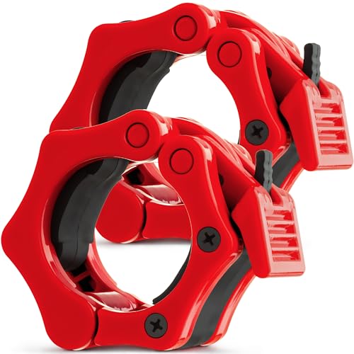 Mata1 Premium Olympic Barbell Clamps (1 Pair, Red), Ultimate Locking Weight Clips for Weightlifting & Bodybuilding Training