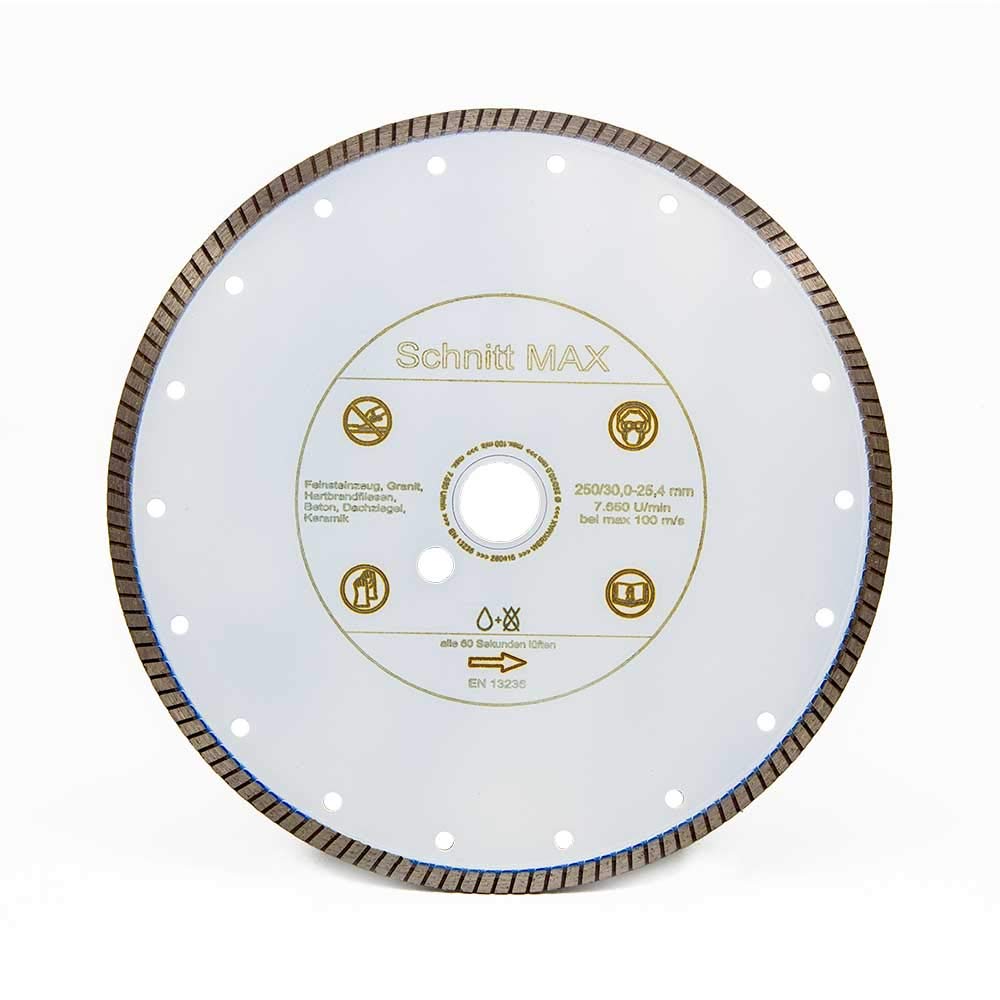 Disco da taglio diamantato, taglio max, per tutte le piastrelle dure e gres porcellanato, ø 250 mm x 30,0/25,4 mm