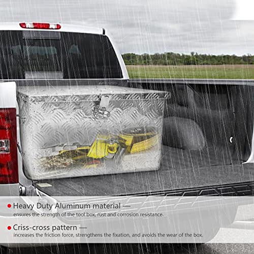 Edicapo 24 Inch Tool Box Flatbox Truck Bed Toolbox ,Rv Storage Organizer,Truck Tools Chest Box With Side Handle & Lock Keyscompatible With Car Outdoor Trailer Pickup,Silver Aluminum 5 Bar Tread Toolbox(24.2"X10.4"X11.8") #TOP4