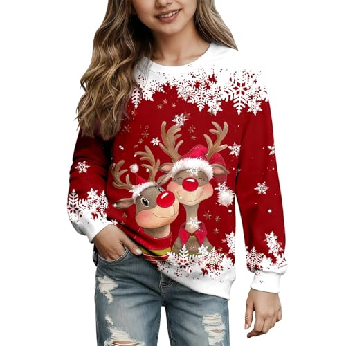 Jersey de Navidad para niña, Jersey Navideño Niña, Sudadera de Navidad con Cuello Redondo, Camiseta con Estampado Festivo navideño, Sudadera de Manga Larga, suéter de Navidad, Disfraz Festivo