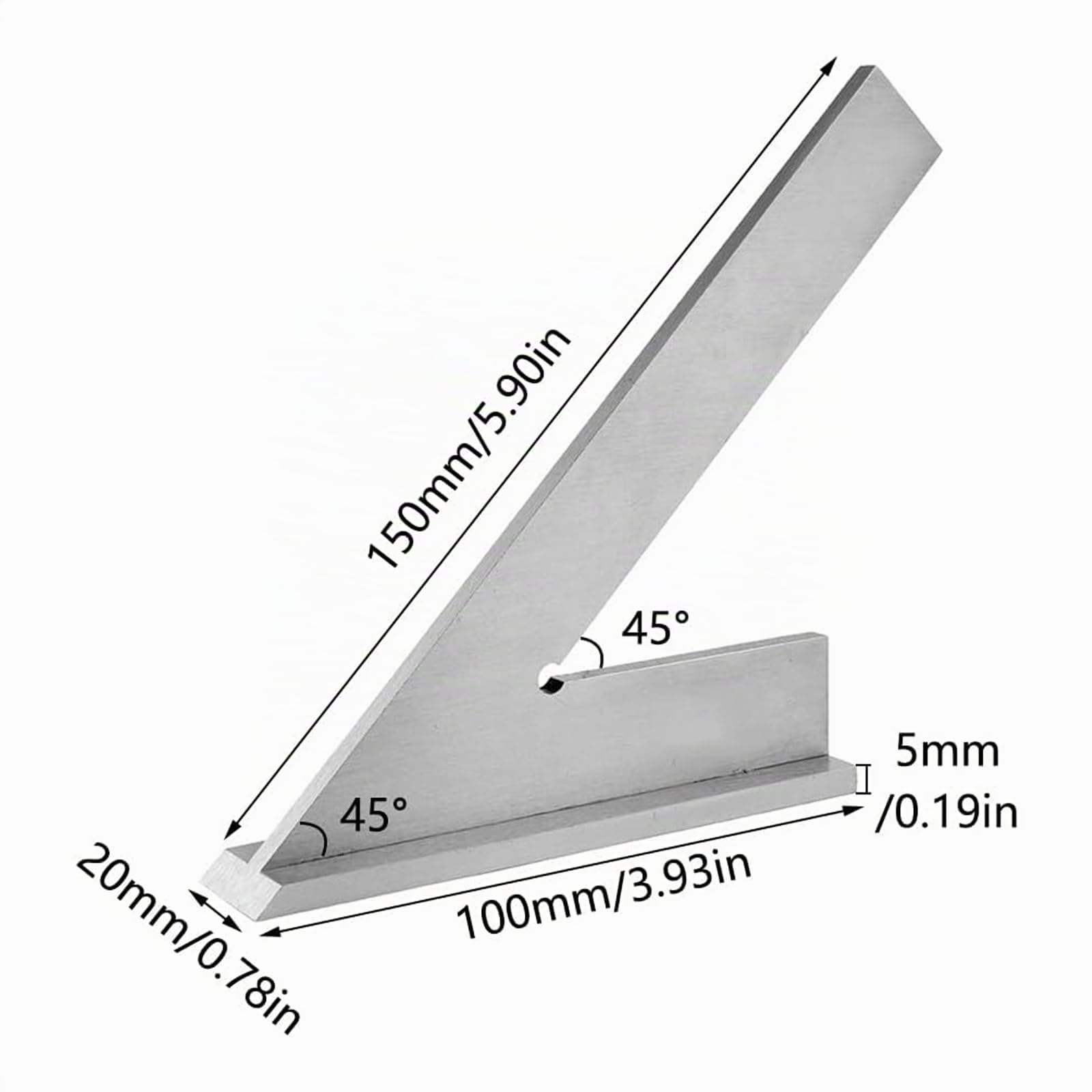 Règle de Mécanicien à 45 Degrés, 150 x 100 mm DIN 875/2, Équerre de Menuisier de 45 Degrés avec Siège