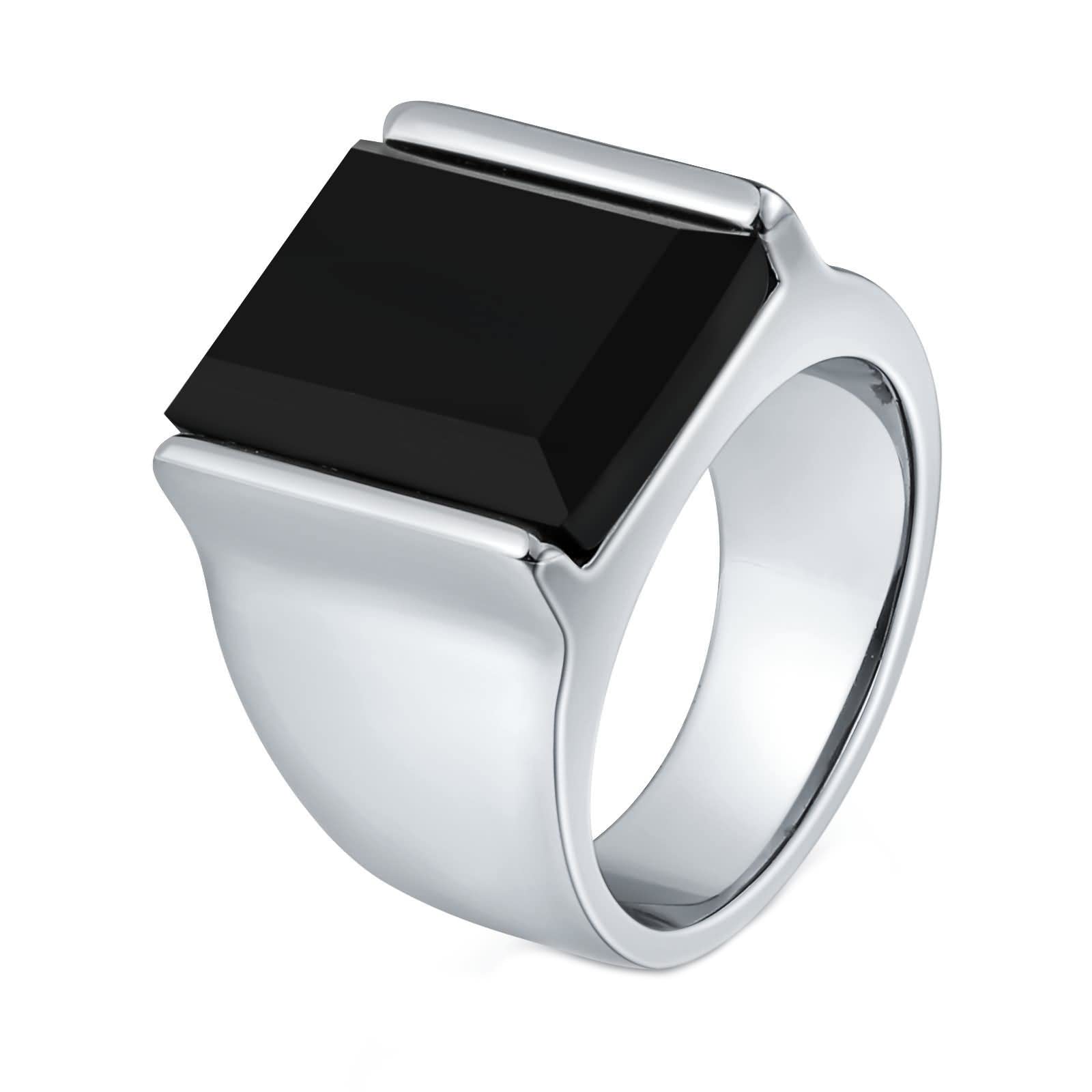 Dsnyu Anillos de Hombre, Anillo Acero Inoxidable Boda Piedra Preciosa Rectangular con Circonita, Anillo Gótico para Padre Oro/Plata Talla 15-27