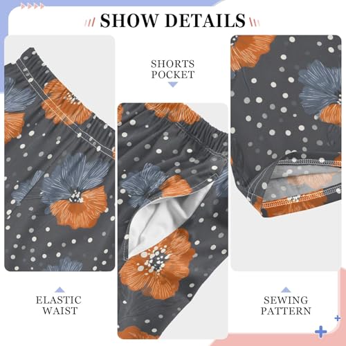 Pajama Pants Lounge Sleep PJ Bottoms Sleepwear Elastic Waist Drawstring S Orange Flower Polka Dot4