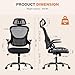 Sweetcrispy Office Computer Desk Chair, Ergonomic High-Back Mesh Rolling Work Chairs with Wheels and Adjustable Headrests, Comfortable Lumbar Support, Comfy Flip-up Arms for Home, Bedroom, Study,Black
