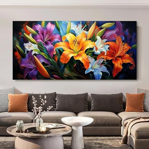 Art mural fleurs abstraites lys peinture sur toile salon moderne 30x60