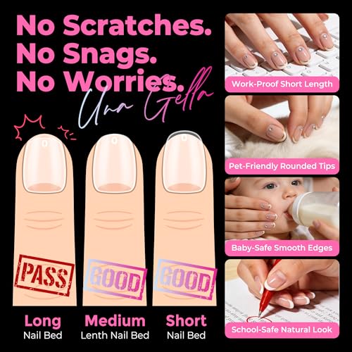 Image of UNA GELLA Extra Short Oval Nail Tips, Pre-Etched Round Clear Fake Nails 216pcs Soft Gel Acrylic Nail Tips Full Cover False Ultra Short Gel Nail Tip for Beginners Nail Salon Extensions 12 Sizes