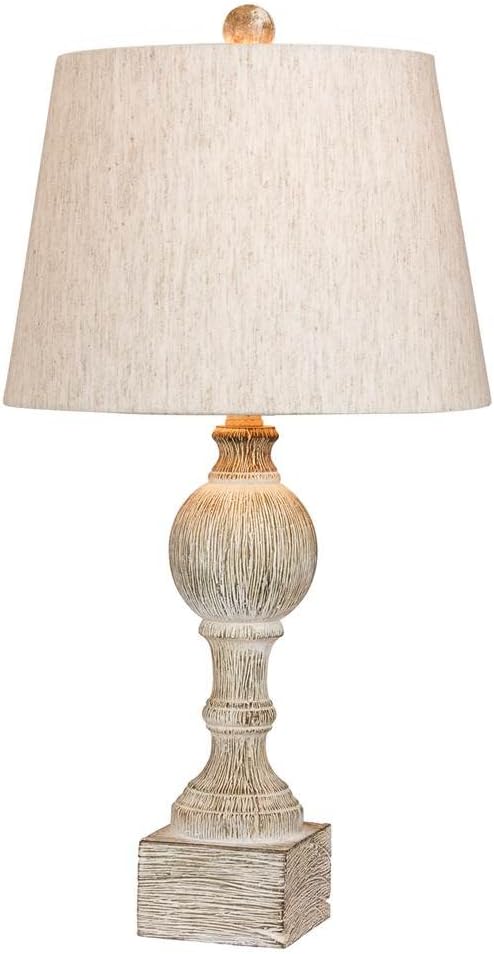 Cory Martin W W-6239CAW Fangio Lighting's 26.5 in. Distressed, Sculpted Column Resin Table Lamp Finish, Cottage Antique White