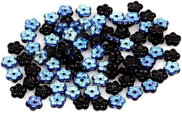 60pcs Pressed Beads Flower 5 mm, Black Ab (23980-28701), Bohemia Crystal Glass, Czechia 11149203