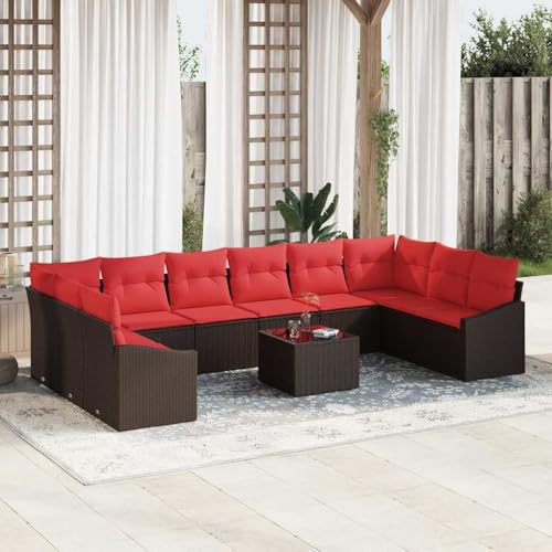 ULUYYUC 11 Piece Outdoor Patio Furniture Set Modular Brown Poly