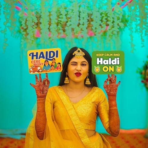Image of Rozi Decoration Haldi Ceremony Photobooth Props Set of 15 Sticks for The Bride and Her Family, Pre-Wedding and Wedding Photographic Props Pack of 2