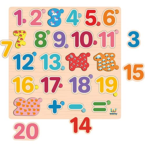 Image of Webby Wooden Numbers Counting Montessori Educational Pre-School Puzzle Board Toy for Boys and Girls
