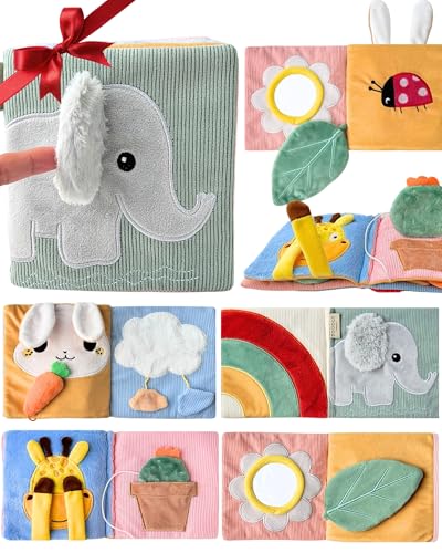 Image of Toodly Cute Soft Baby Book with Mirror, Activities, Touch and Feel & Crinkle Pages - Interactive Sensory Cloth Toy for Babies 0-6, 6-12 & 12-18 Months - Adorable Animal Themes for Early Development