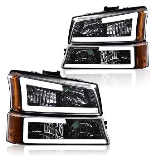Image of GRAND ORANGE LED DRL Headlight Assembly Fit Chevy Silverado 1500 2500 3500 HD Models 2003-2006, Fit Chevy Avalanche 1500 2500 2003-2006 GM250222 Headlamp Clear lens Chrome Housing Amber Reflector