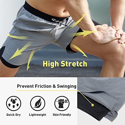 Grtxin Men's 2 In 1 Running Shorts, 7" Quick Dry Gym Athletic Shorts For Men, Workout Shorts With Zip Pockets And Towel Loop (Grey-M) #TOP3