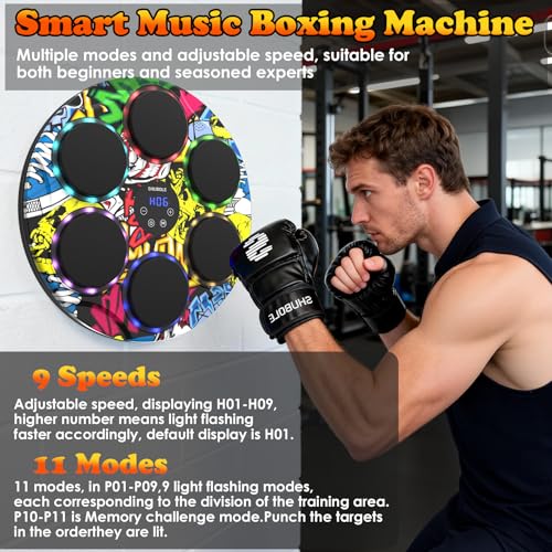 Image of Music Boxing Machine for Kids & Adults - Wall Punching Pad with Lighting, 9-Speed Bluetooth Boxing Game with Gloves, Wall Mounted Exercise Equipment, 2026 Upgrade Boxing Equipment for Kids Age 6+