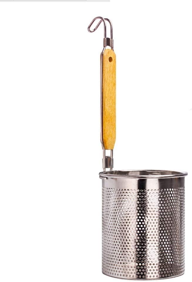 Food Strainers Stainless Steel Food Strainer Colander with Wooden Hook Handle As Noodle Pasta Strainer Steaming Basket Best for Rinsing Pasta, Noodles,Fruits,Fits Most Pots,Easy to Clean Durabl ()
