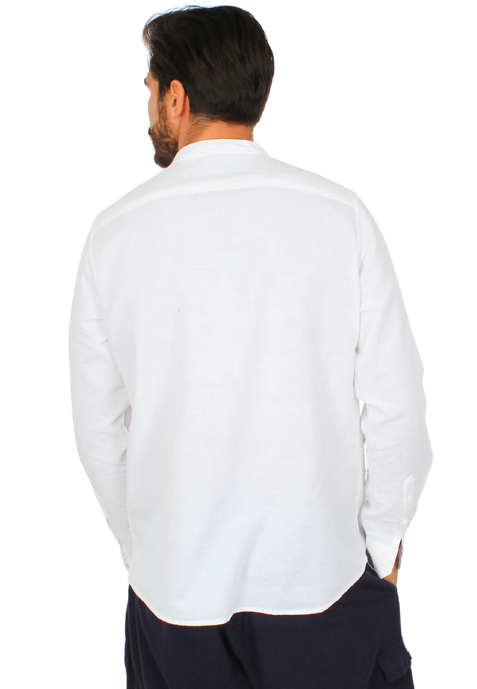 Camisa de hombre de lino con cuello coreano Serafino Slim Fit Manga Larga de Casaca