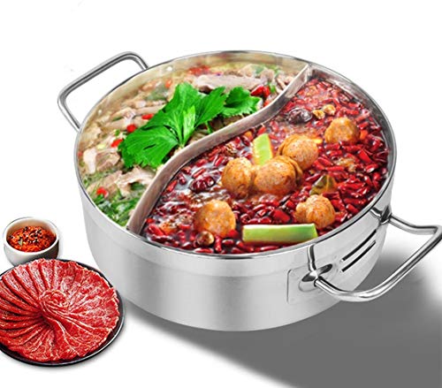 Lynx Cabin二色鍋 仕切り鍋 32CM 二味鍋 火鍋 鴛鴦鍋 半寸胴鍋 料理鍋 スープ鍋 両手鍋 ステンレス鍋 しゃぶしゃぶ鍋 チリ鍋 電磁チリしゃぶ鍋 IH対応 ガスコンロ対応のサムネイル