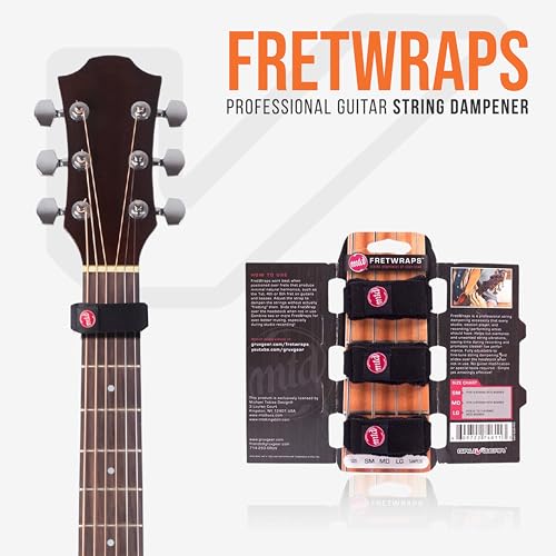 Image of Gruv Gear Fret Wrap & Guitar Mute MTD Edition, Fretwrap for Acoustic, Electric & Bass | String Dampener Recording, Tapping & Practice Accessory (3 Pack, Large MTD Edition, Fits 6 String Bass, 8