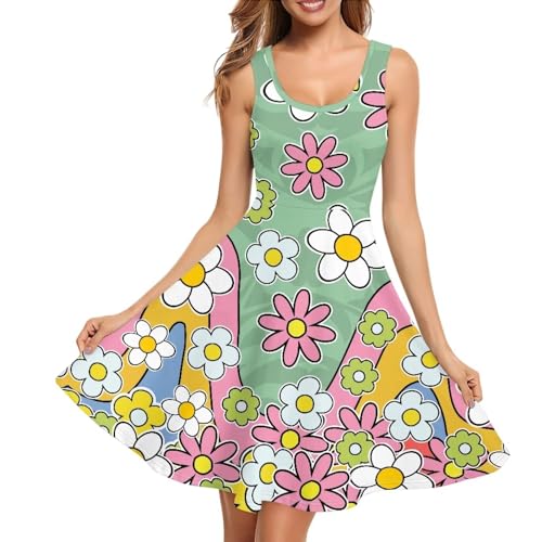 Image of Women's Casual Loose Sundress Midi Sleeveless Crewneck Dress Summer Beach Tank Dress with Pockets