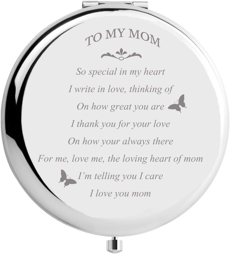 Mom from Daughter Son Kids-Compact Mirror Engraved Poem Gift for Birthday Mother’s Day Thanksgiving, Best Gift for Mom Mommy Mother