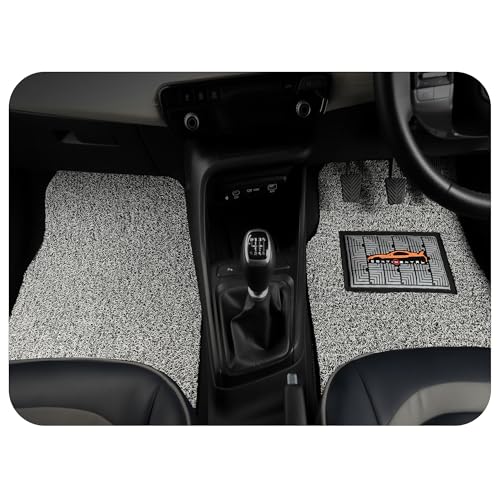 Image of CONTINENTAL [Duramat Curly] Universal Driver Side & Passenger Side Car Mat only - Premium Waterproof PVC Cushions Car Floor Mat for All Cars (Pack of 2 - Grey & Black).