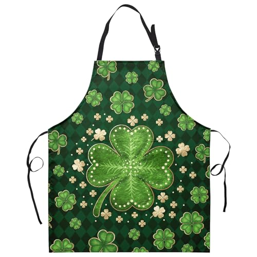Dacawin St Patrick's Day Aprons Green Shamrock Apron for Kitchen Spring Clovers Holiday Cooking Apron with Pockets Adjustable Neck Strap for Women Men Kitchen Accessories