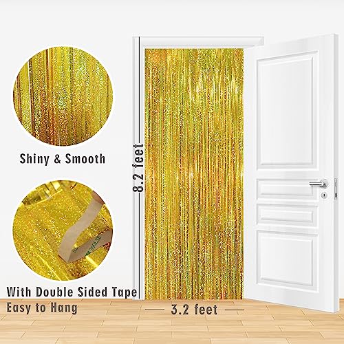 Image of GOER 3.2 ft x 9.8 ft Metallic Tinsel Foil Fringe Curtains for Party Photo Backdrop Decor (1 Pack, Gold)