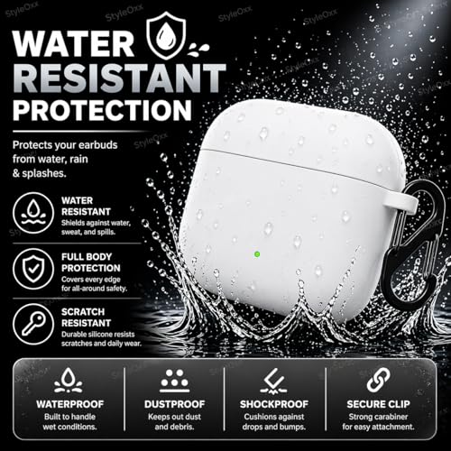 Image of Anvique Silicone Case Cover for Oneplus Nord Buds 4 Pro, Scratch Resistance, Shock Absorption, with Premium Carabiner (White)
