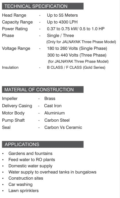Image of Kirloskar Jaldaksh 1 HP Water Pump with 24 litre Tank (Available In Multicolour) Domestic Pressure Single Phase 40M Max Head and Max Flow Up To Range 3300 LPH Water Pump for Daily Use (Silver)