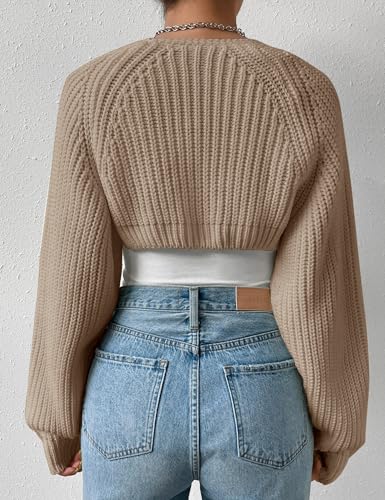 Image of Women's Long Sleeve Open Front Knitted Crop Cardigan Drop Shoulder Knit Bolero Shrug Sweater