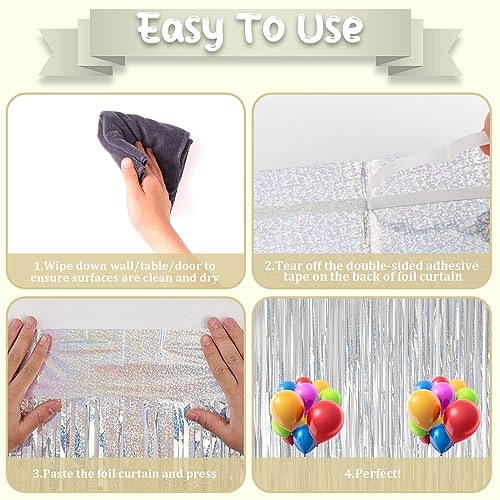 Image of Voircoloria 2 Pack Laser Silver Foil Fringe Backdrop Curtains, Tinsel Streamers Birthday Party Decorations, Fringe Backdrop for Graduation, Baby Shower, Gender Reveal, Disco Party
