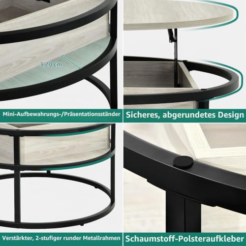 YITAHOME Couchtisch Rund mit Hebeplatte, Wohnzimmertisch mit verstecktem Ablagefach, Beistelltisch Rund mit Stauraum für Home Office… – Ansicht 4