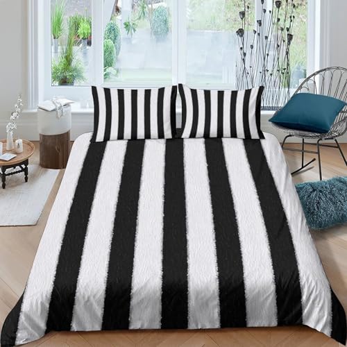 Parure de lit rayures noires housse microfibre premium 140x200 - 4