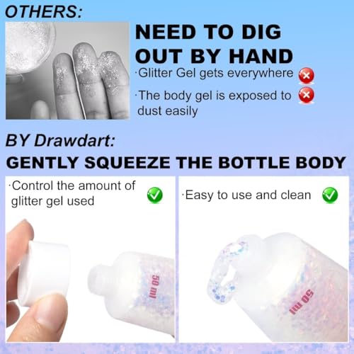 Drawdart Gel com glitter facial azul galáxia, glitter que muda de cor para unhas de cabelo facial, g