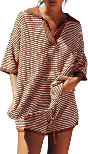 Tankaneo Womens Sweater Set 2 Piece Outfits Oversized 3/4 Sleeve
