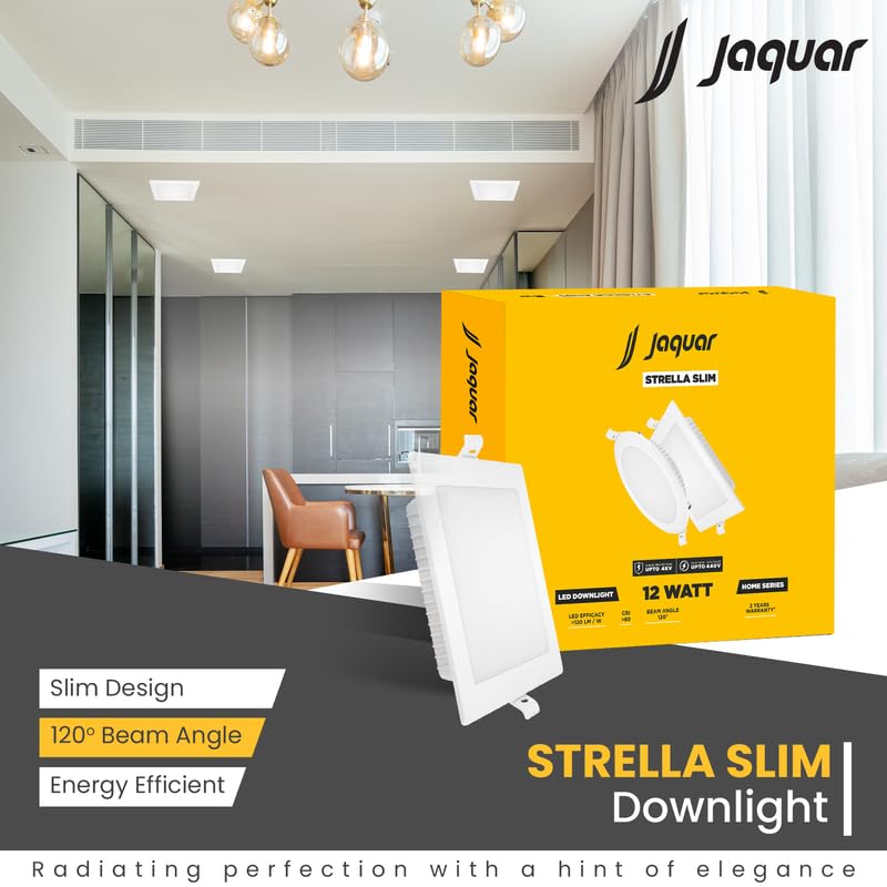 Image of Jaquar Strella Slim 12W Square Recess Down Light - Cool White, Energy Efficient LED Ceiling Light for Home and Office (Pack of 1)