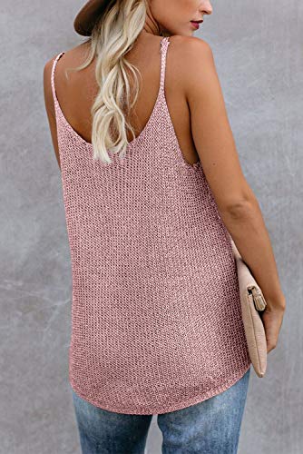 Kingfen Cute Tank Tops For Women Summer Scoop Neck Knit Tank Tops Casual Loose Fit Sleeveless Cami Crochet Off Shoulder Maternity Shirts Pink S #TOP3