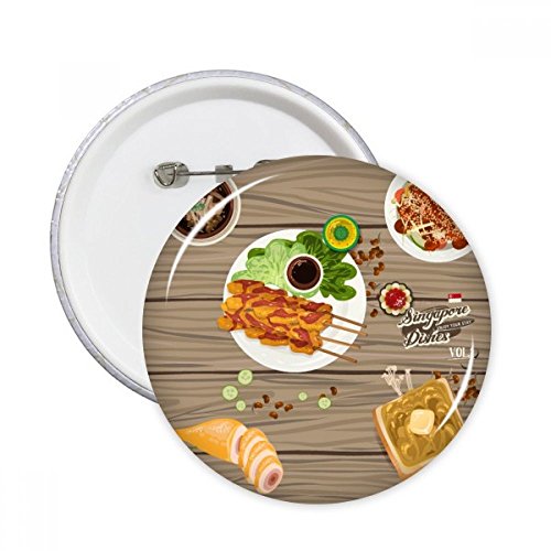 Badge rond Singapour cuisine en lot de 5 broches rétro pour vêtement